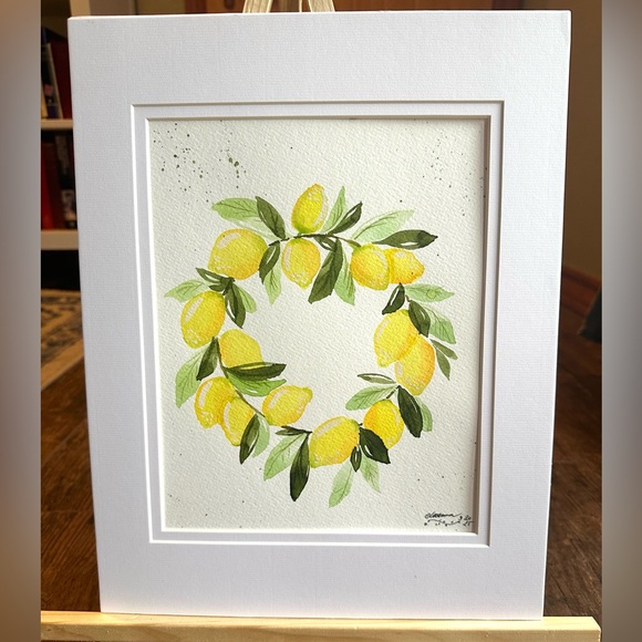 Other - Hand-Made New Watercolor Art Lemon Wreath